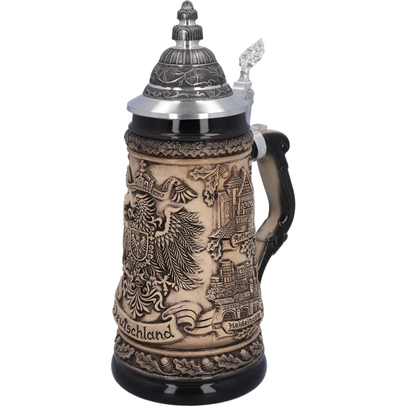 Käthe Wohlfahrt Bierkrug Mit Zinndeckel "Deutschland", Natur, 0,5L New