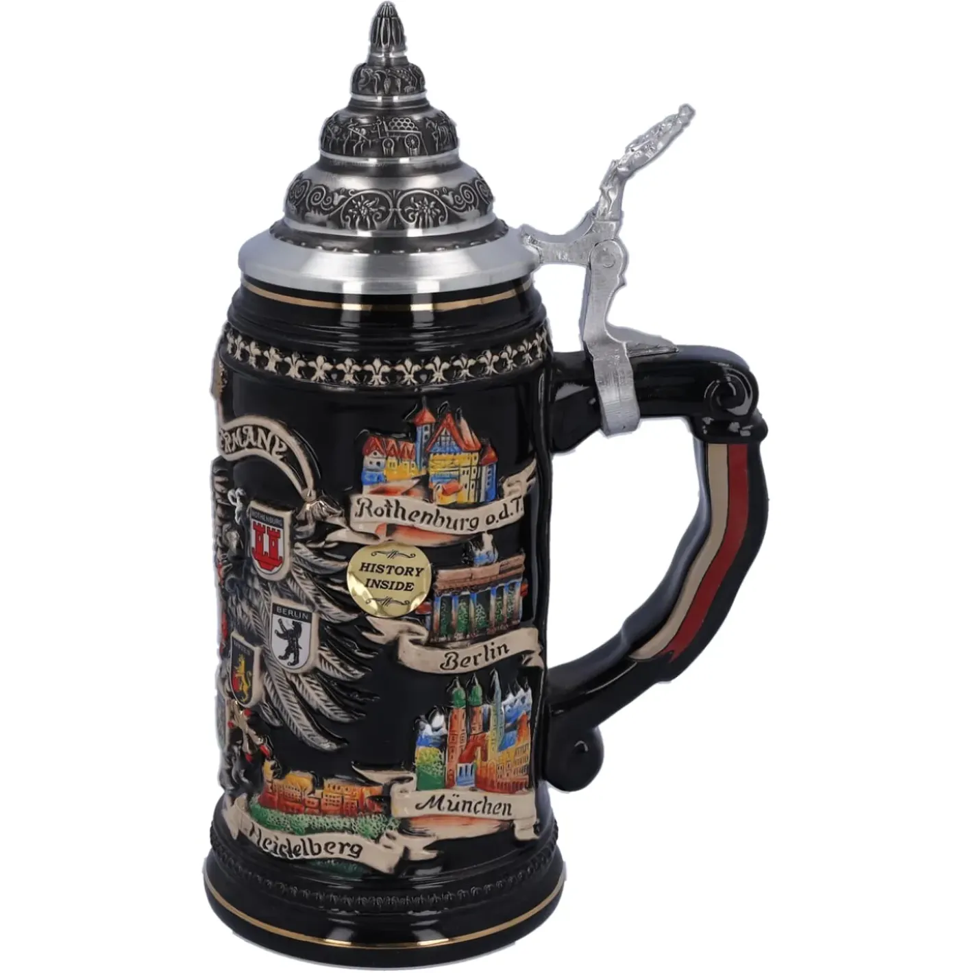 Käthe Wohlfahrt Bierkrug Mit Zinndeckel "Stadtwappen", Gold, 0,4L New