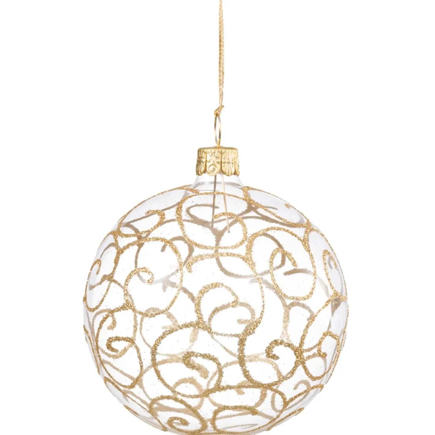 Käthe Wohlfahrt Glaskugel Klar Mit Goldschnorkeln, 8 Cm New