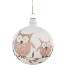 Käthe Wohlfahrt Glaskugel Weis Mit Braunen Eulen, 7 Cm Outlet
