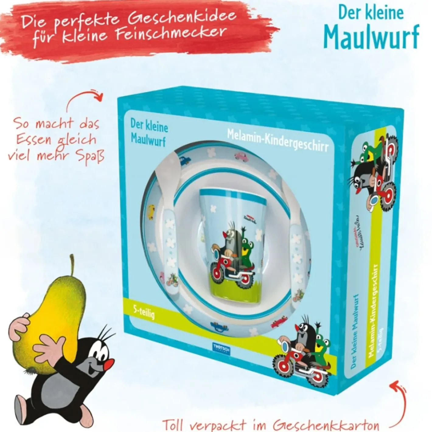 Trötsch Verlag Kindergeschirr-Set "Der Kleine Maulwurf" Auf Motorrad Clearance