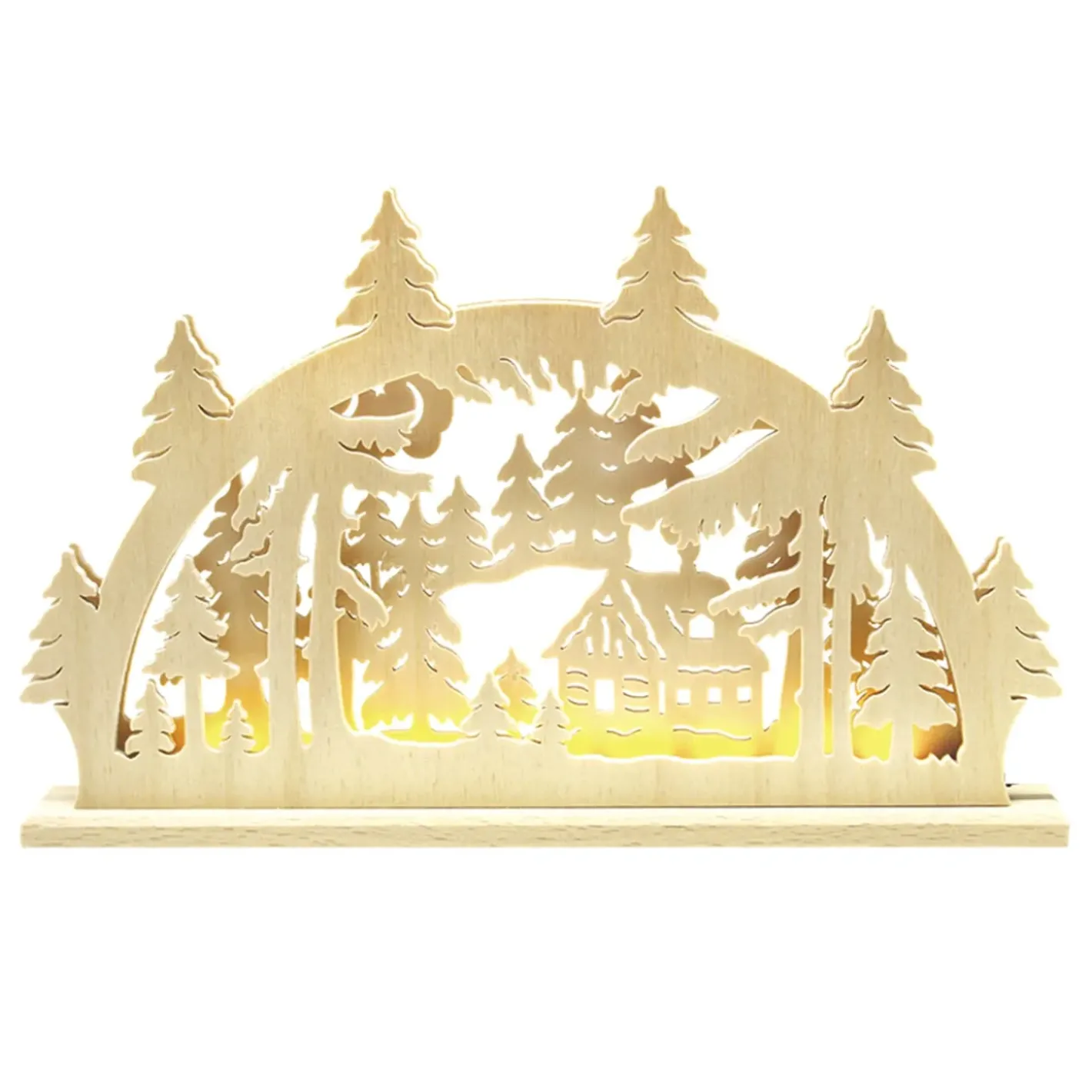 RATAGS Holzdesign Schwibbögen "Kleines Waldhauschen", 230V Mit Usb A-Anschluss Hot