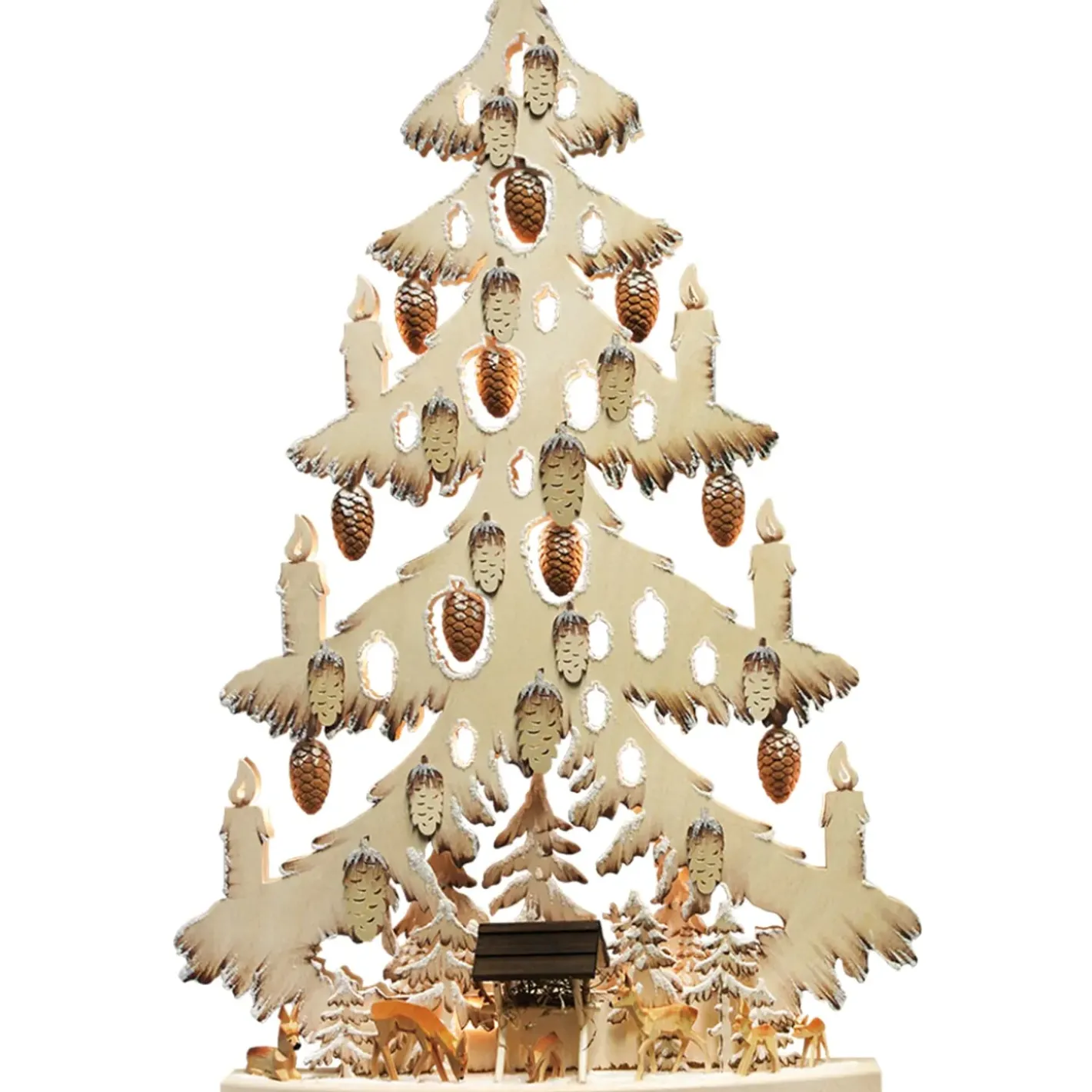 RATAGS Holzdesign Schwibbögen "Tanne Rehe An Der Futterkrippe", 230V Mit Usb A-Anschluss New