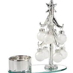Käthe Wohlfahrt Teelichthalter Glasbaum Mit Weisen Kugeln, Silber New