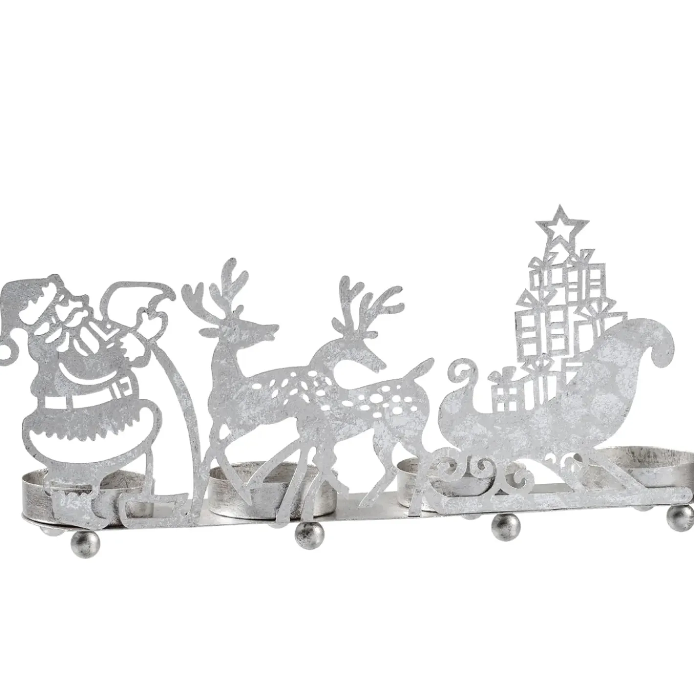 Käthe Wohlfahrt Teelichthalter "Rentierschlitten", Silber New